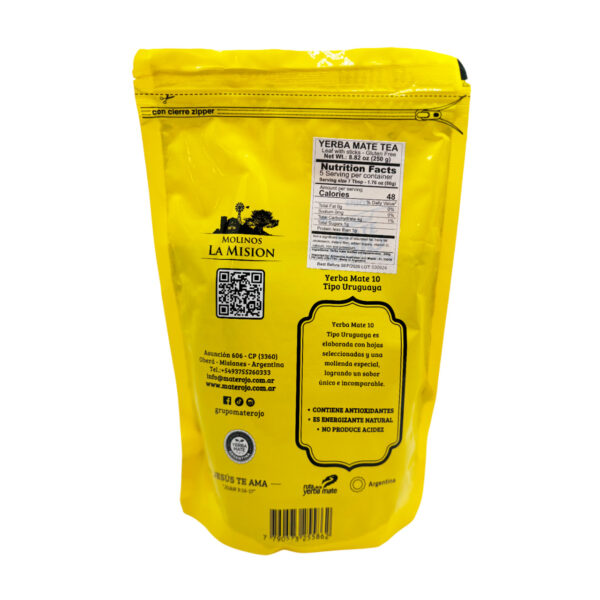 Yerba Mate 10 Uruguaian Type Pure Leaf Yellow Doypack 12 x 8.81 oz. - Image 2