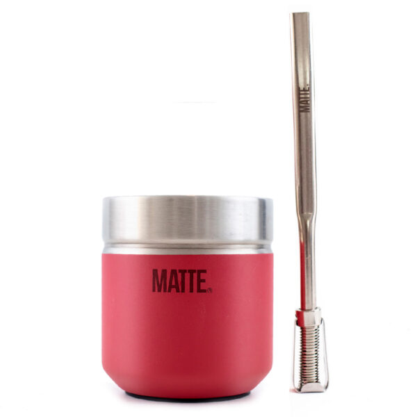 Red Stainless Steel Mate Kit with Straw - Matte- x Unid.