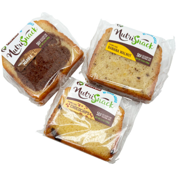 Nutrisnack Chocolate Marbel, Chocolate Chip and Banana Walnut Mix Pound Cake (No Sugar Added) 20 x 3.5 oz.