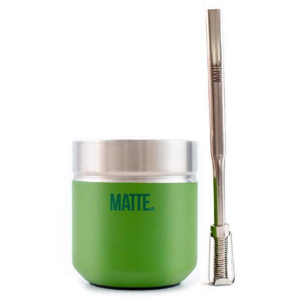 green Stainless Steel Mate Kit with Straw - Matte- x Unid.